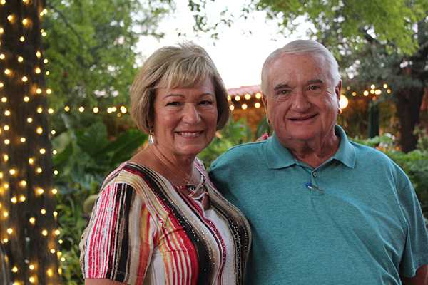 Couple under garden lights at Joe T Garcia's