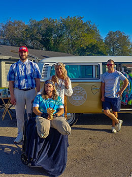 Forrest, Jenny, Lt. Dan, and Clay with the Bubble Bus